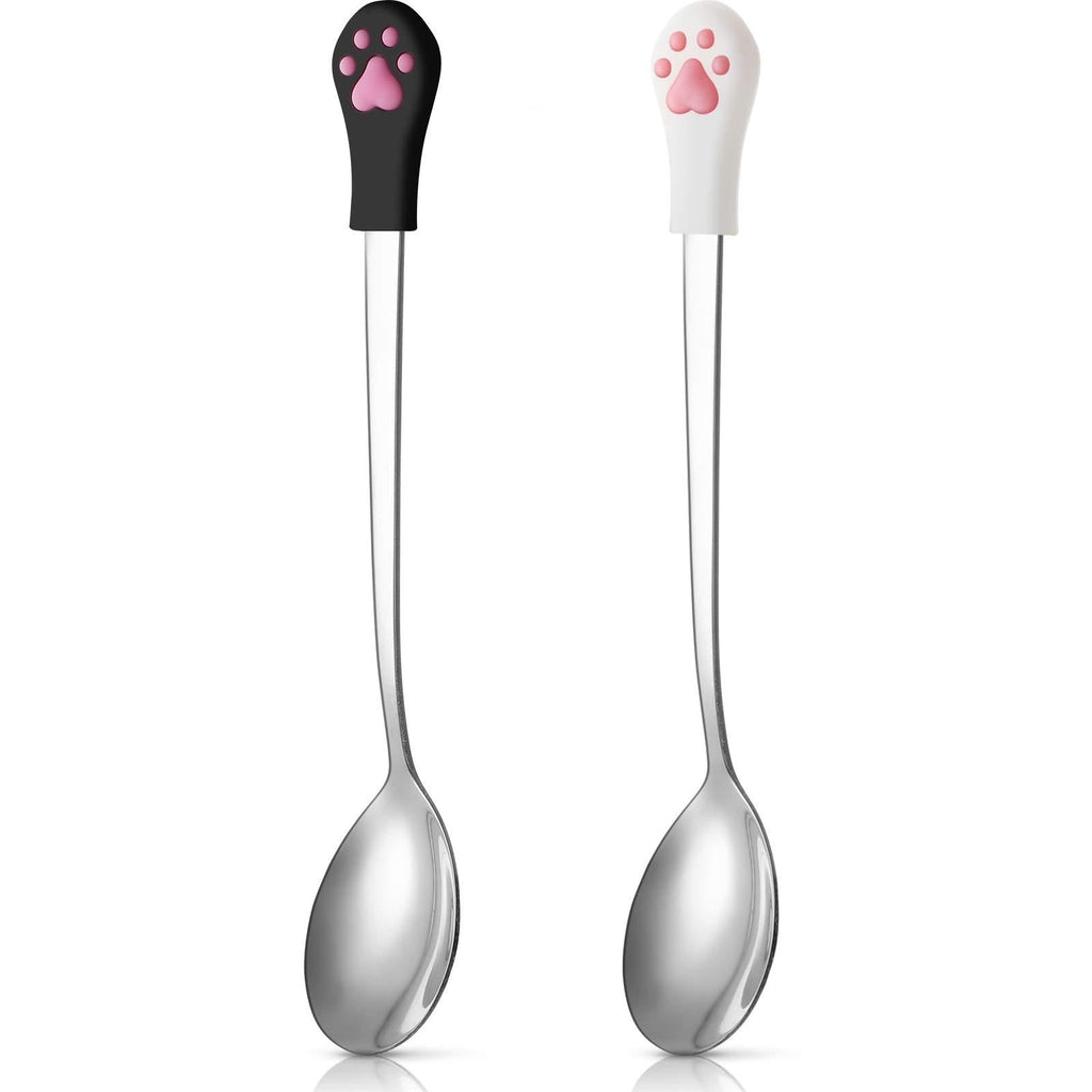 2 Pieces Dog Cat Spoon Pet Can Spoon Stainless Steel Pet Food Spoon Cat Claw Spoon for Dog and Cat Food Can, White and Black - PawsPlanet Australia