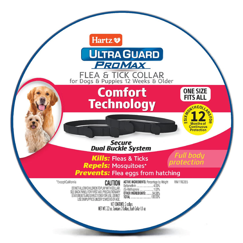 Hartz UltraGuard ProMax Flea & Tick Collar for Dogs and Puppies, Tin of Two Collars with Six Months of Flea and Tick Prevention and Protection Each Black - PawsPlanet Australia
