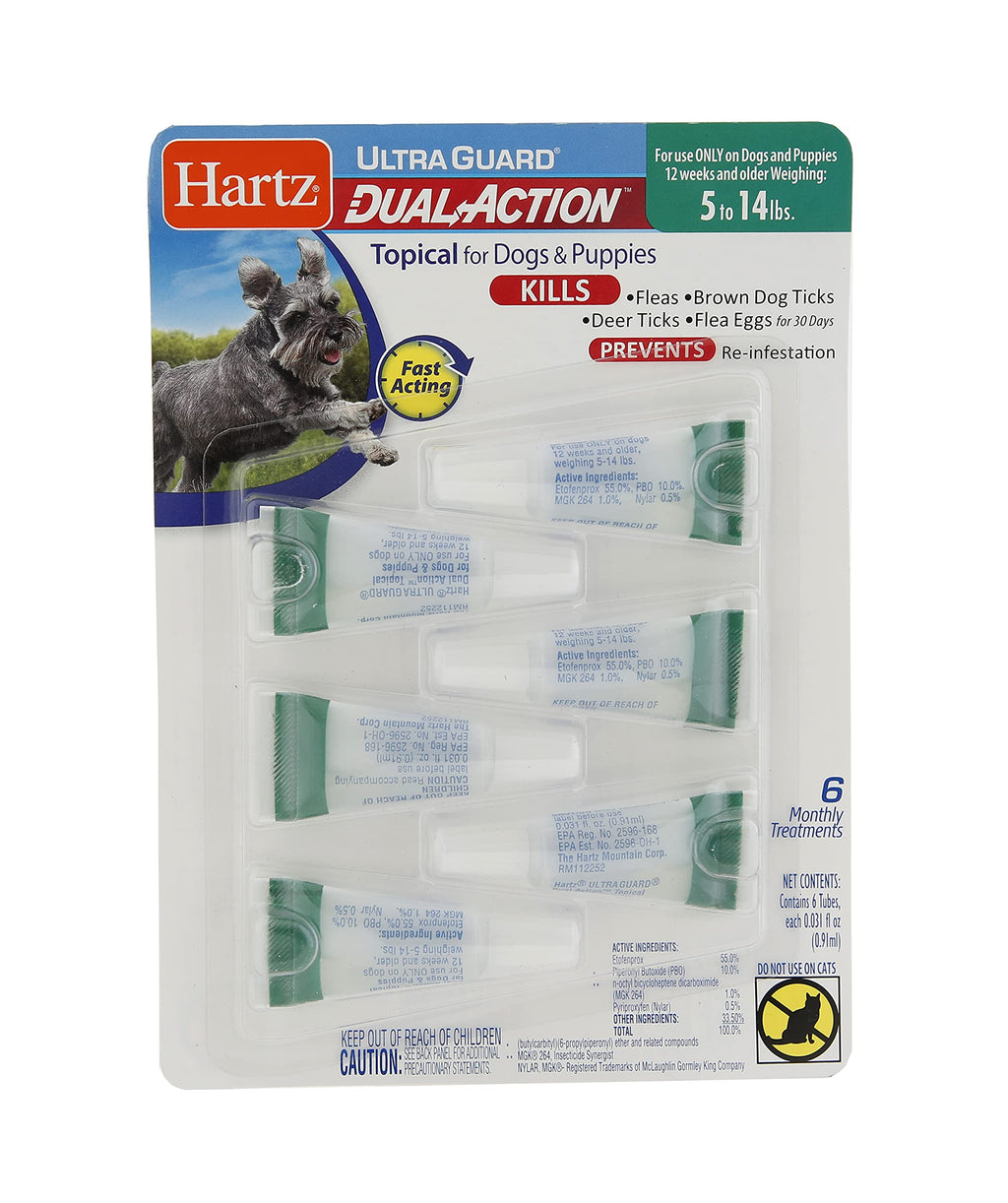 Hartz UltraGuard Dual Action Flea & Tick Topical Dog Treatment and Flea and Tick Prevention, 6 Monthly Treatments, 5-14 Pound Dogs - PawsPlanet Australia