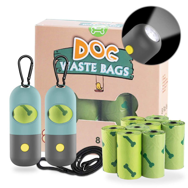 Dog Poop Waste Bag Holder Dispenser, 2 Pieces LED Flashlights and 8 Rolls of Dog Excrement Bags,Biodegradable Dog Excrement Bags Leak-proof Compostable Eco-friendly Dog Excrement Processing Bags (Scented) - PawsPlanet Australia