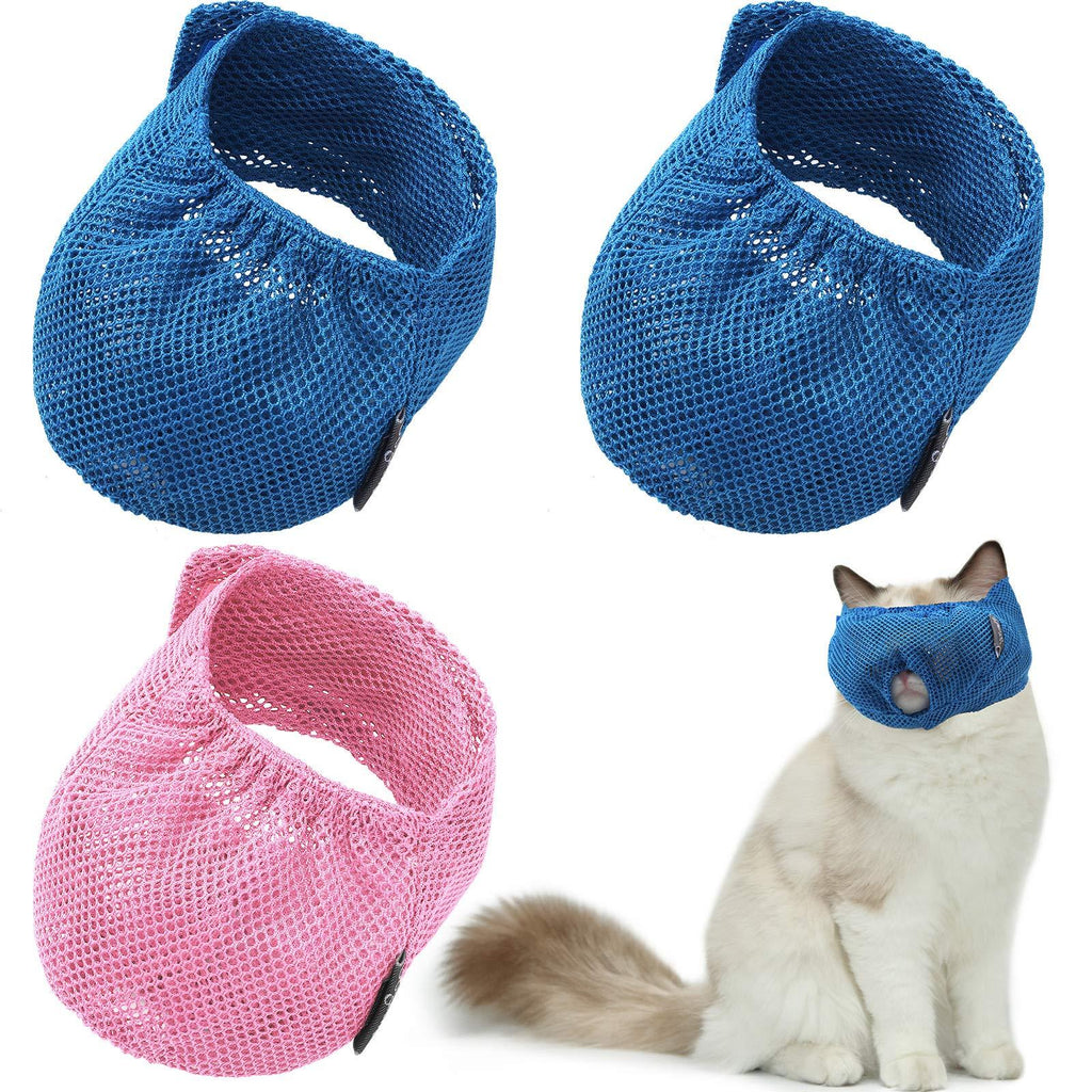 Weewooday 3 Pieces Cat Muzzles Breathable Mesh Muzzles Cat Grooming Restraint Bags with Muzzle Anti Bite Anti Meow for Prevent Cats from Biting (Blue, Pink) - PawsPlanet Australia