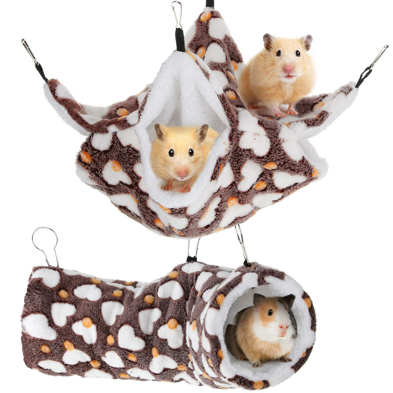 2 Pieces Small Pet Cage Hammock Hanging Tunnel for Small Animals Hanging Bed Cage Guinea Hammock Cage Accessories for Ferret Rat Chincilla Hammock Sleeper Cage Accessories Set Coffee Color - PawsPlanet Australia