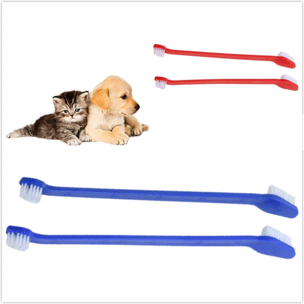 4Pieces Dual-End dog and cat Toothbrushes Double Headed Pet Cat Toothbrush for Dental Care Long Handle Soft Toothbrushes for Most Pets, Blue and red - PawsPlanet Australia