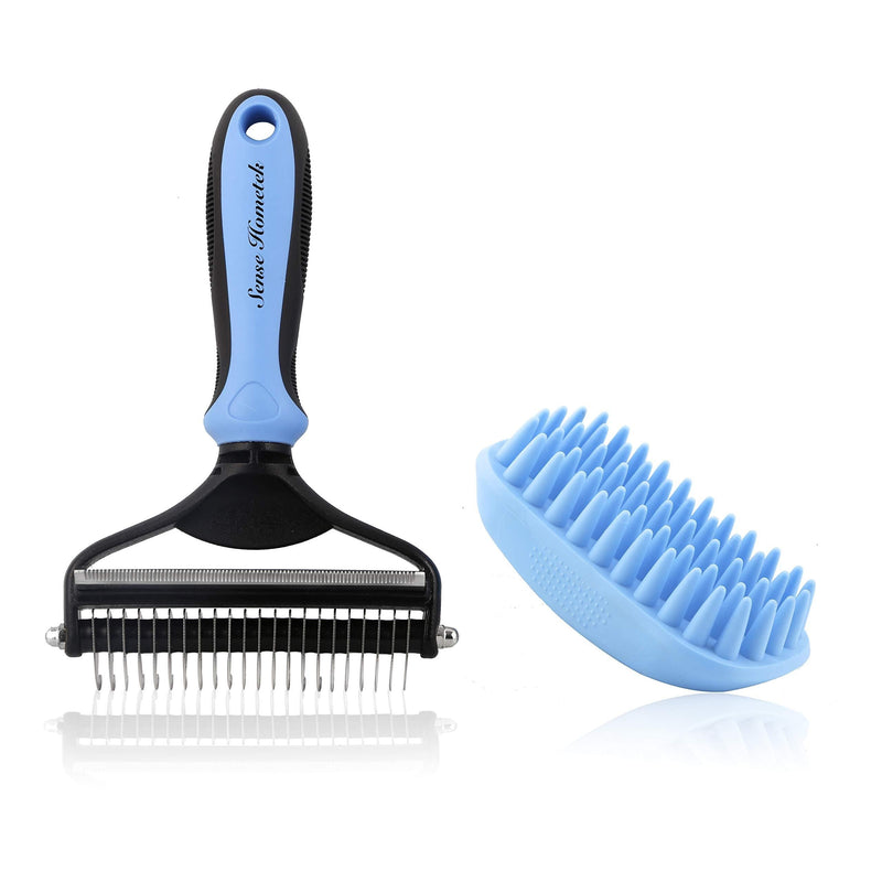 Sense Hometek Undercoat Rake Comb With Bath Brush for Dogs & Cats, 2 Sided Pet Grooming Tool, Detangler Kit for Dogs-Romoving, Deshedding, & Dematting Mats, Tangles and Knots-Great for Short to Long Hair Breeds - PawsPlanet Australia