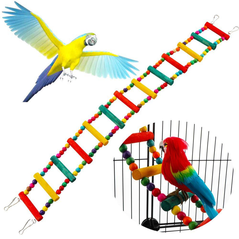 VTurboWay Wood Colorful Climbing Ladder Toy Birdcage Station Drawbridge Swing Frame for Small and Medium Bird Parrot Budgies Cockatiel Macaw African Greys (12-Step ladders) - PawsPlanet Australia