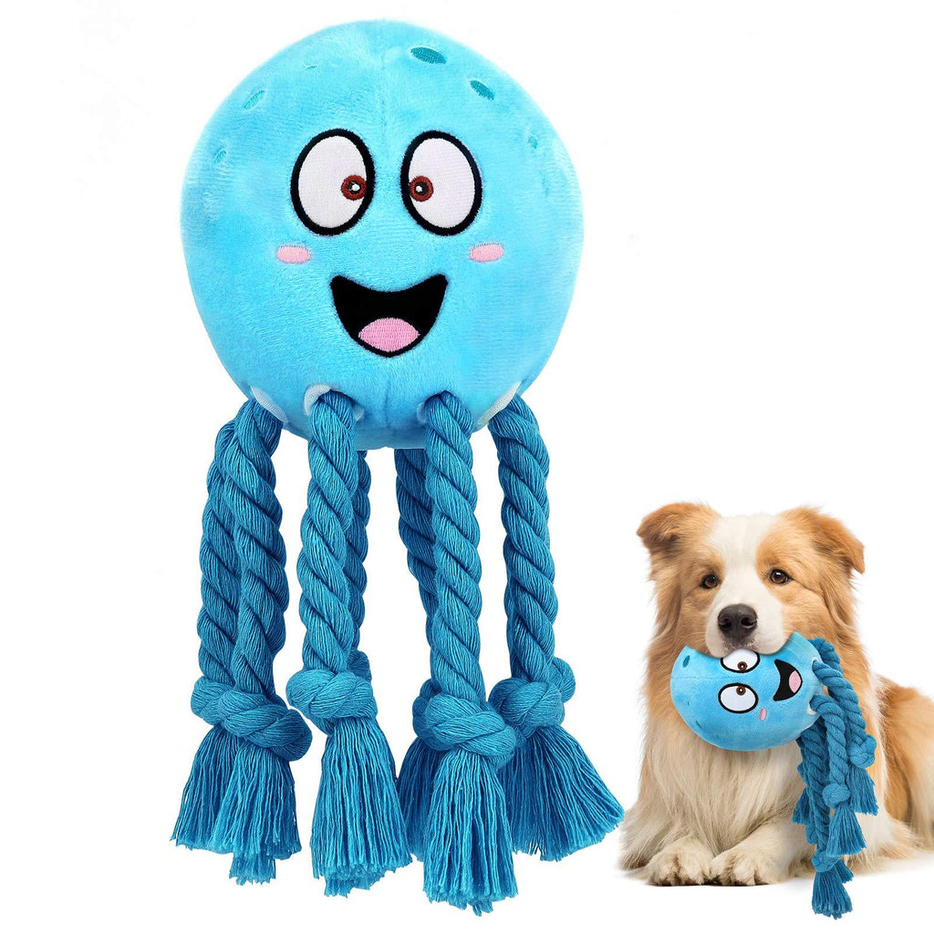 Pawaboo Squeaky Dog Plush Toys Dog Chew Toy, Octopus Shape Stuffed Interactive Toys with Cotton Rope Tentacles, Washable Squeak Toys for Medium, Small Puppy Dog, Suitable for Outdoor and Indoor, Blue - PawsPlanet Australia