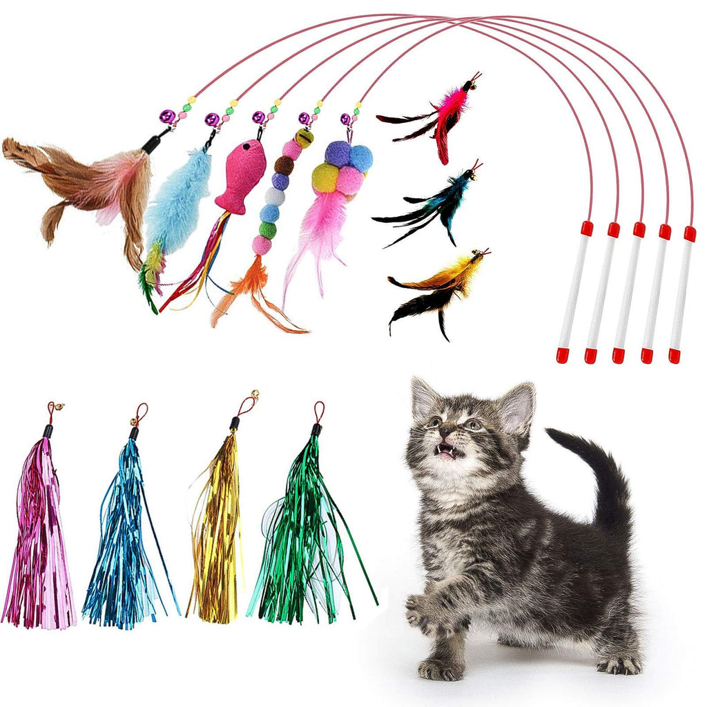 Interhomie 12Pcs Feather Cat Toys Colorful Feather Cat Teaser and Exerciser Cat Wand - PawsPlanet Australia
