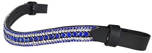 Equipride EQUIPIRDE BLING BROWBAND QUICK RELASE FOR BRIDLES BEAUTIFUL DIAMANTE ROYAL BLUE BROWN LEATHER 14" (Pony) - PawsPlanet Australia