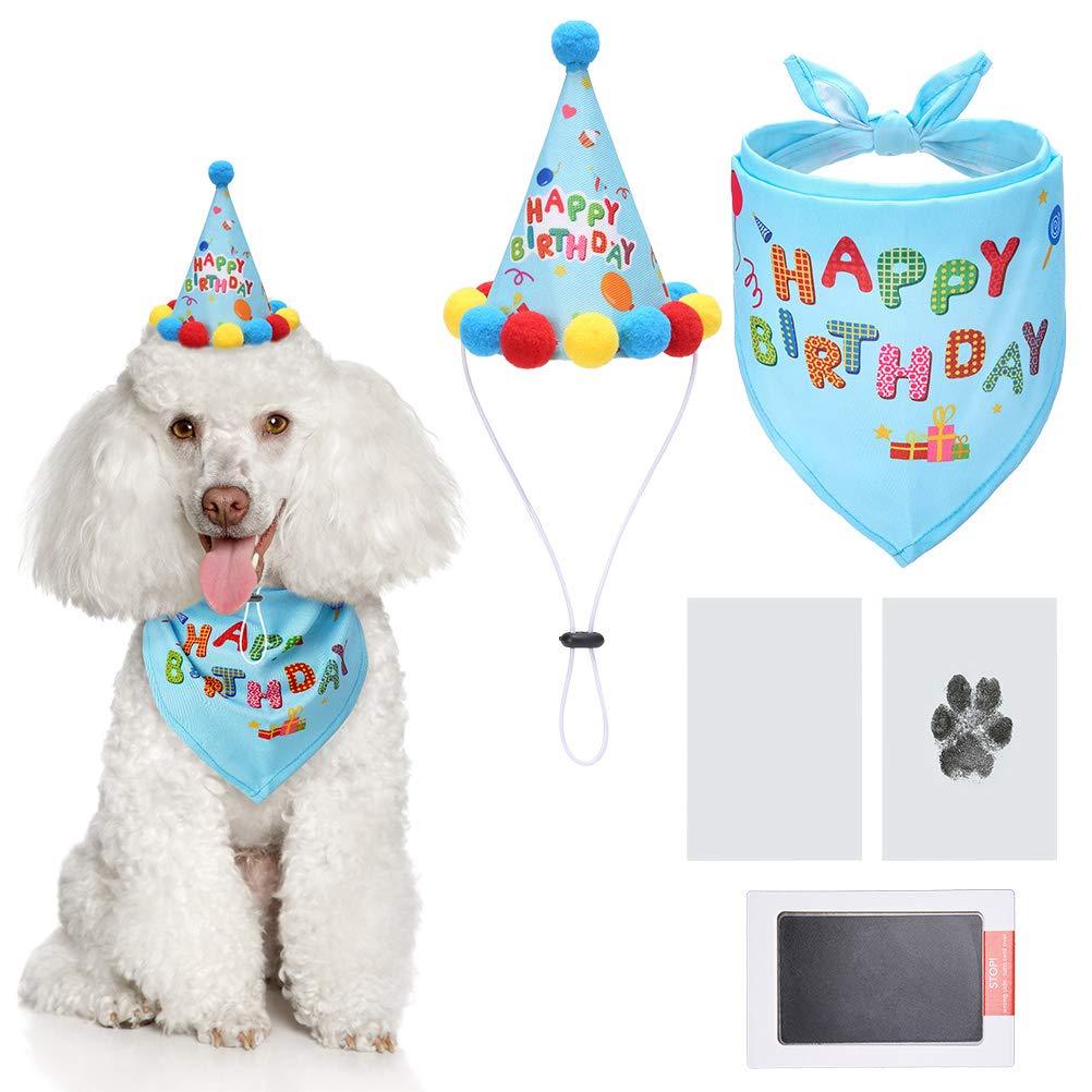 Dog Birthday Boy Bandana, Cute Hat, Ink Pad for Dog Paw Prints - Touch Ink Pad and Imprint Cards, Party Supplies - PawsPlanet Australia