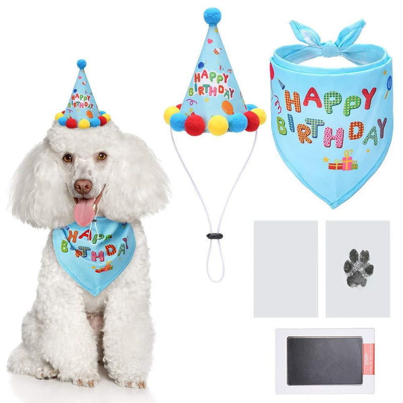 Dog Birthday Boy Bandana, Cute Hat, Ink Pad for Dog Paw Prints - Touch Ink Pad and Imprint Cards, Party Supplies - PawsPlanet Australia
