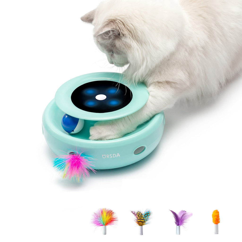 ORSDA 2-in-1 Interactive Cat Toy, Ambush and Ball Tracks Electronic Cat Toys with Rotating Feather, Automatic Toys for Indoor Cats/Kitten, 4 Types Attachments, Auto Off, Battery Operated Green - PawsPlanet Australia