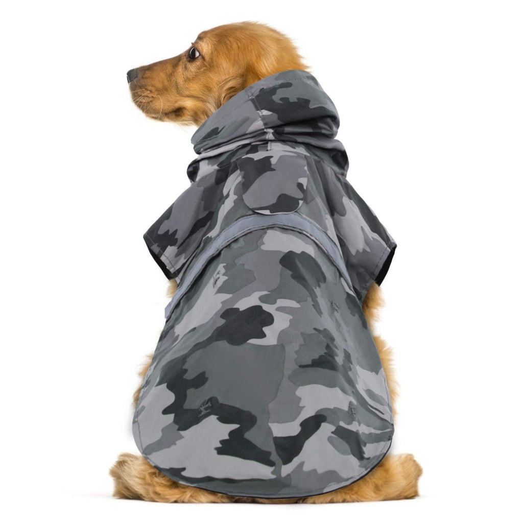 KOESON Dog Raincoat Waterproof Pet Rain Jacket, Reflective Adjustable Dog Rain Poncho Slicker with Leash Hole, Camouflage Lightweight Rainproof Hoodie Clothes for Medium Large Dogs Grey M Grey Camo - PawsPlanet Australia