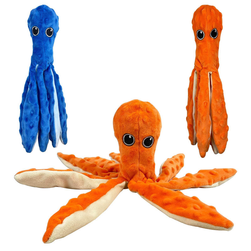 Dog Squeaky Toys Octopus - 2 Pack No Stuffing Crinkle Plush Dog Toys for Puppy Teething, Durable Interactive Dog Chew Toys for Small to Medium Dogs Training Playing and Reduce Boredom(Orange&Blue) Orange&Blue - PawsPlanet Australia
