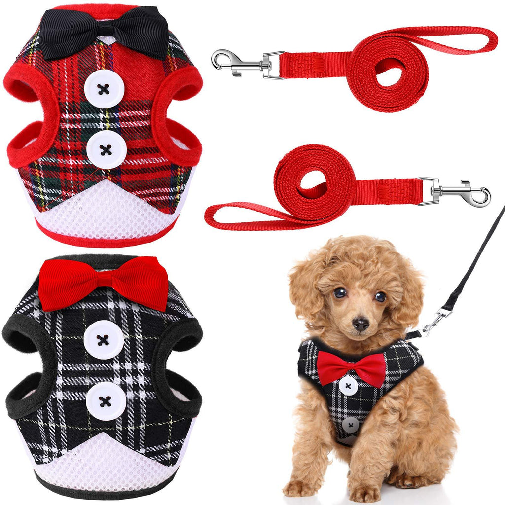 Svee 2 Pieces Small Dog Harness and Leash Set, Soft Mesh Plaid Puppy Harness, Pet Vest Harness with Bowknot, Adjustable Mesh Dog Walking Harness for Small Medium Dogs and Cats (Classic Pattern, S) Classic Pattern - PawsPlanet Australia