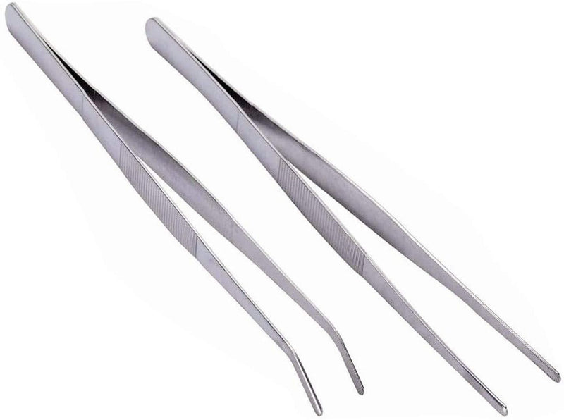 Dzrige 5.5 Inch Stainless Steel Tweezers Feeding Tongs for Aquarium Fishtank Reptile Lizards Gecko Spider - Straight and Curved (2pcs) - PawsPlanet Australia