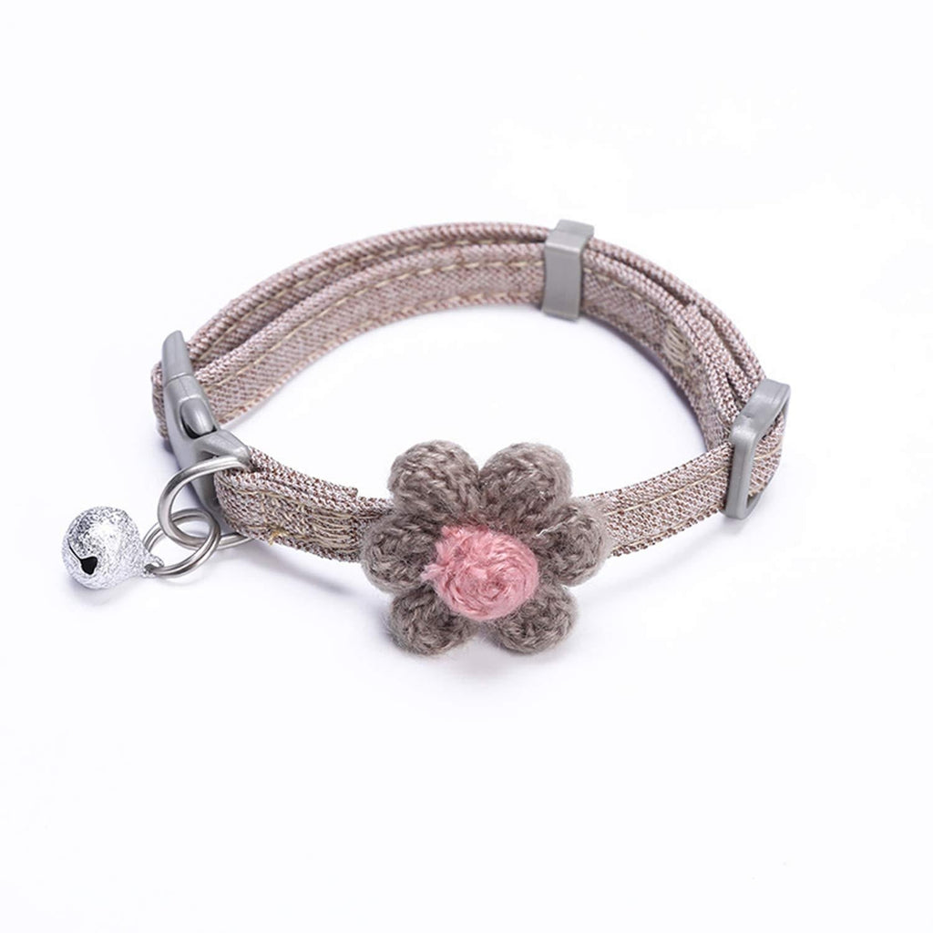 Handmade Cat Collars,Kitten Collar with Six Petals Flowers Collars Charms ,Dog/Cat Collar with Bells,Adjustable Cat Collars for Girl Cats (Coffee) Coffee - PawsPlanet Australia