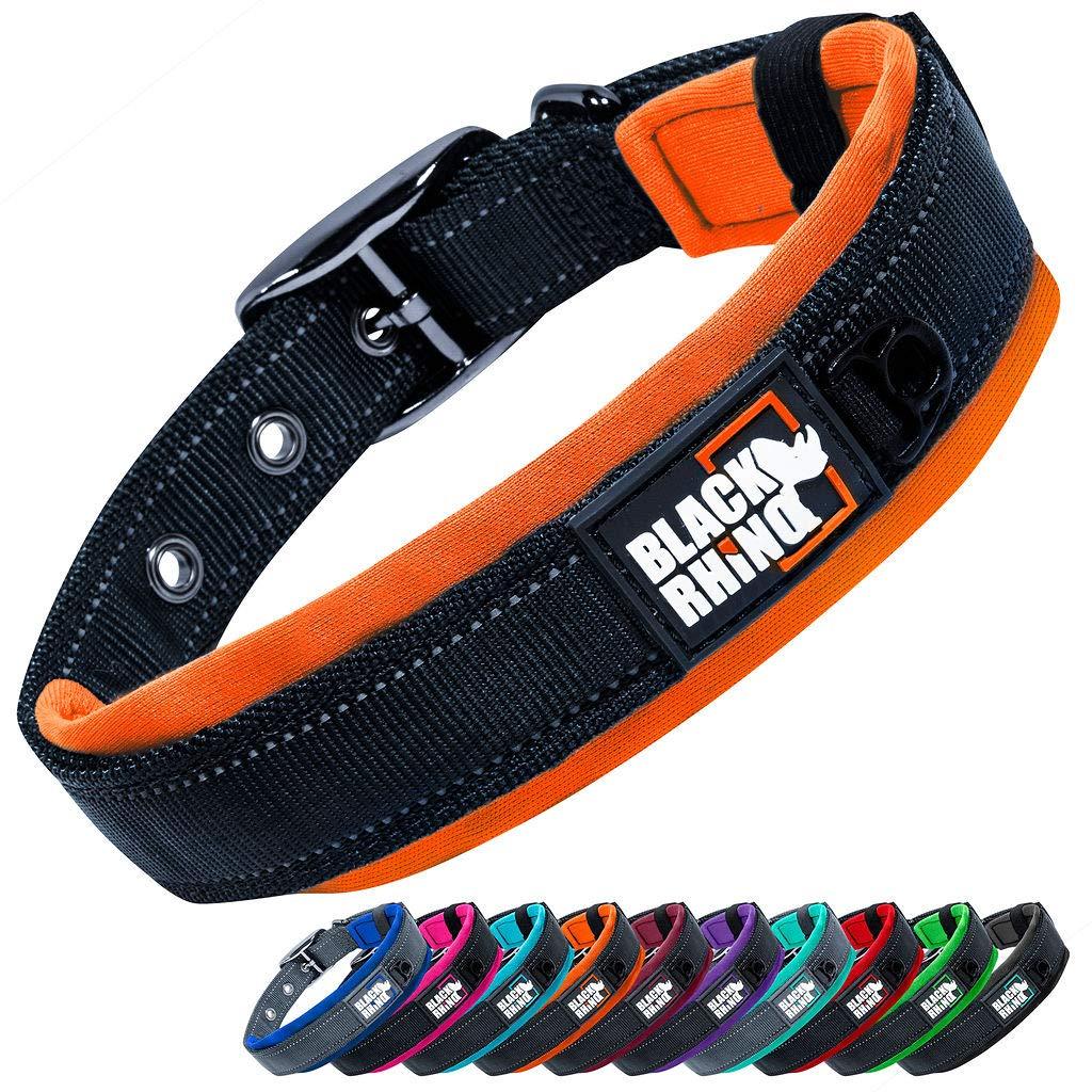 Black Rhino - The Comfort Collar Ultra Soft Neoprene Padded Dog Collar for All Breeds - Heavy Duty Adjustable Reflective Weatherproof (XLarge, Orange/Bl) Xlarge - PawsPlanet Australia