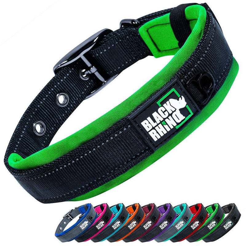 Black Rhino - The Comfort Collar Ultra Soft Neoprene Padded Dog Collar for All Breeds - Heavy Duty Adjustable Reflective Weatherproof (Small, Green/Bl) Small - PawsPlanet Australia