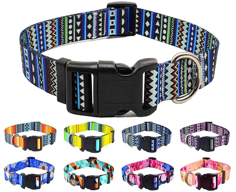 Mihqy Dog Collar with Bohemia Floral Tribal Geometric Patterns - Soft Ethnic Style Collar Adjustable for Small Medium Large Dogs S（Neck 9.8-15.7"(25-40cm),3/5"(1.5cm) Width) Bohemian Blue - PawsPlanet Australia