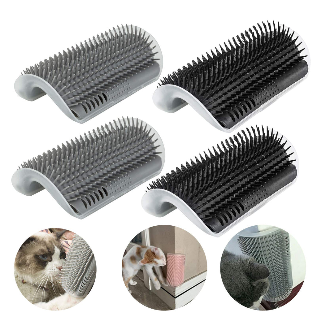 TCBOYING Cat Self Groomer, 4 Pack Cat Grooming Brush, Cat Face Scratcher, Wall Corner Groomers Soft Grooming Brush Cat Massage Combs for Short Long Fur Cats, Softer Massager Toy for Kitten Puppy 2Black&2Grey - PawsPlanet Australia