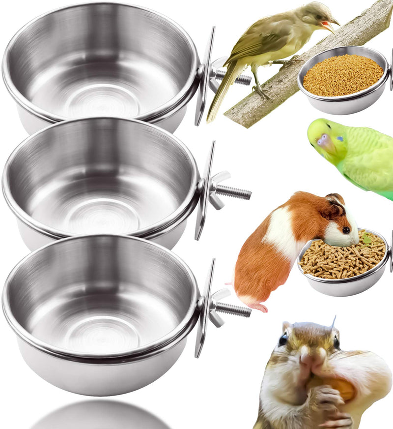 MotBach 3 Pieces Stainless Steel Bird Feeding Dish Cups, Bird Feeder Parrot Food Water Bowls with Clamp, Pet Cage Cups Holder for Bird Parrot Cockatiel Conure Budgies Parakeet Small Animal - PawsPlanet Australia
