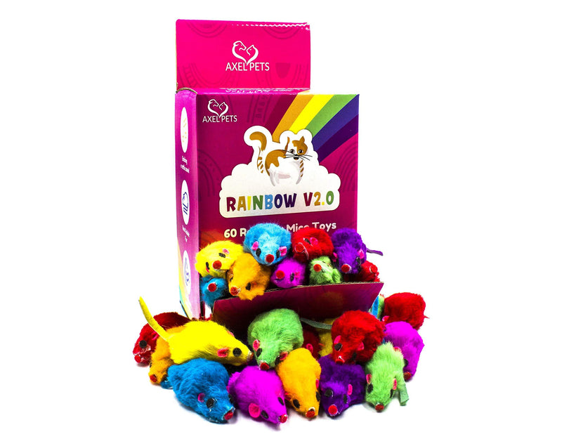 AXEL PETS Colorful 60 Rainbow V2.0 Mice with Catnip and Rattle Sound Made of Real Rabbit Fur Interactive Catch Play Mouse Toy for Feline Cat, Box of 60 Mice - PawsPlanet Australia