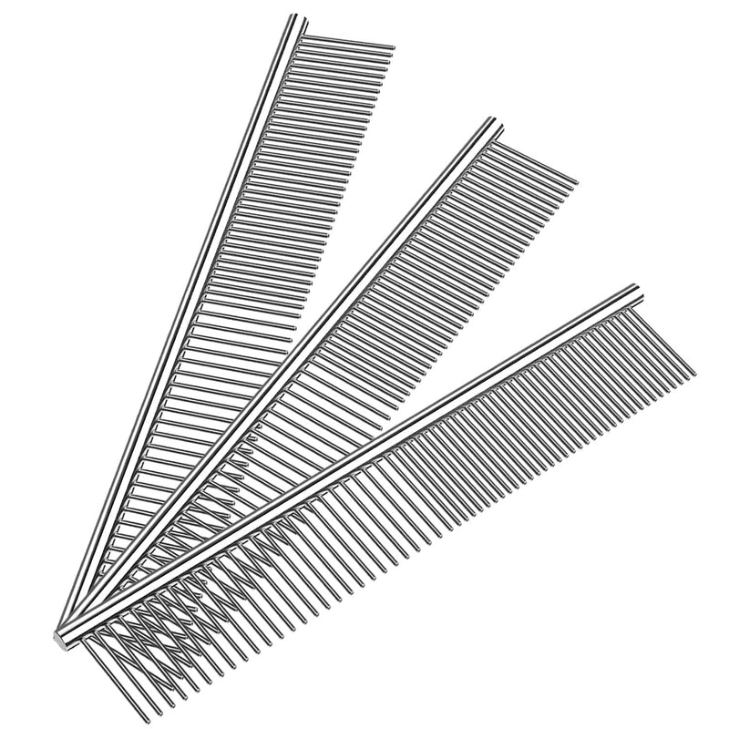 Dog Combs Cat Combs 3 Pack Pet Combs Stainless Steel Metal Comb Wide Tooth Comb&Dense Tooth Comb Flea Comb for Cats Dogs Dog Grooming Comb-Silver - PawsPlanet Australia