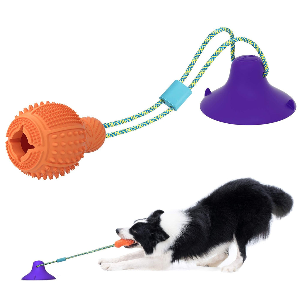 Suction Cup Dog Toy, Durable Natural Rubber Interactive Dog Puppy Chew Toys for Bored , Dog Puzzle Toys with Teeth Cleaning and Food Dispensing TP6 orange-purple Giant - PawsPlanet Australia