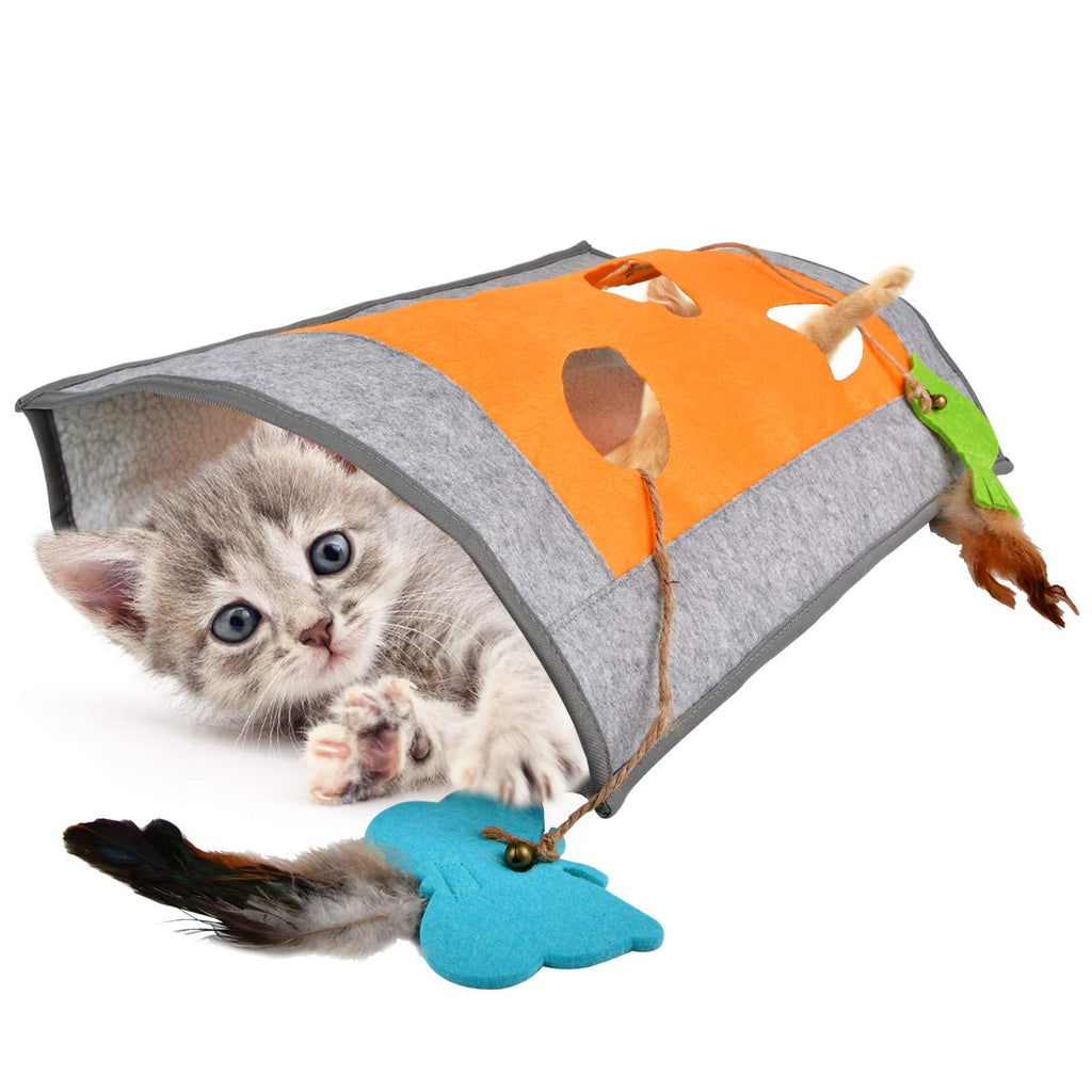 Cat Play Mat for Indoor Cats, Interactive Tunnel Cat Toy Scratching Mat Crinkle Scratch Bed Sleep Mats with Peek Hole, Small Bell, Butterfly/Bird Toy, Feathers for Cats Kittens Kitty - PawsPlanet Australia