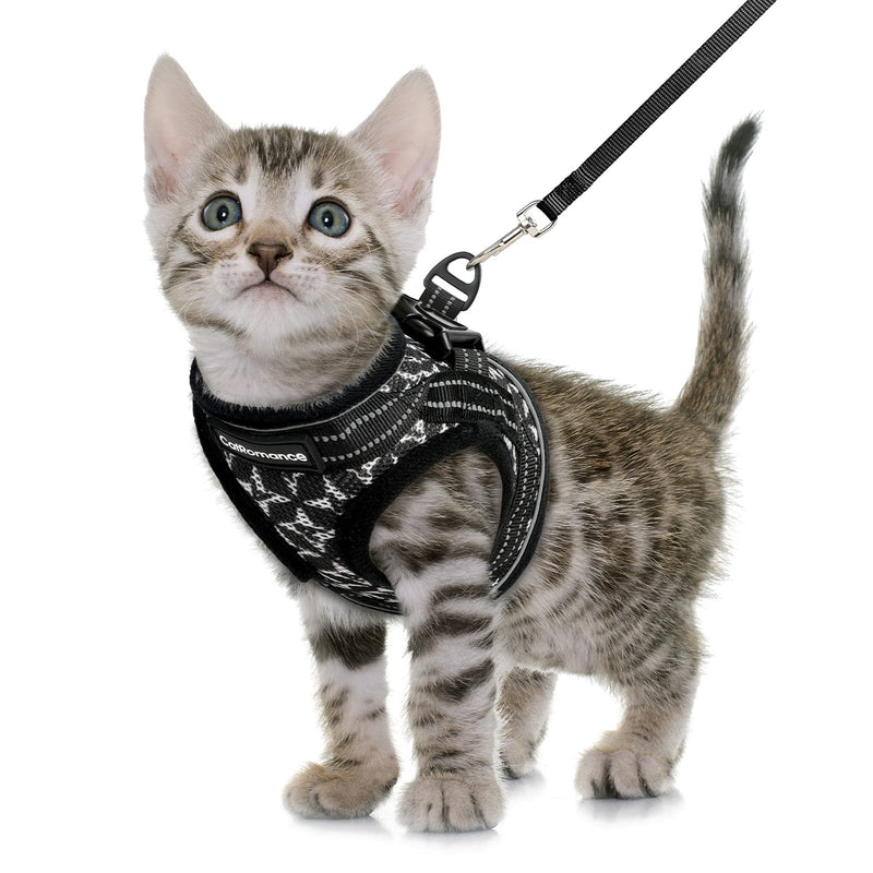 CatRomance Cat Harness and Leash, Escape Proof Kitten Harness and Leash Set for Walking, Adjustable Cat Vest Harness for Kittens, Breathable Kitty Harness with Reflective Strips and Easy Control S: Chest 10.5-11.5"|Weight 3.3-6.6 lbs Black - PawsPlanet Australia
