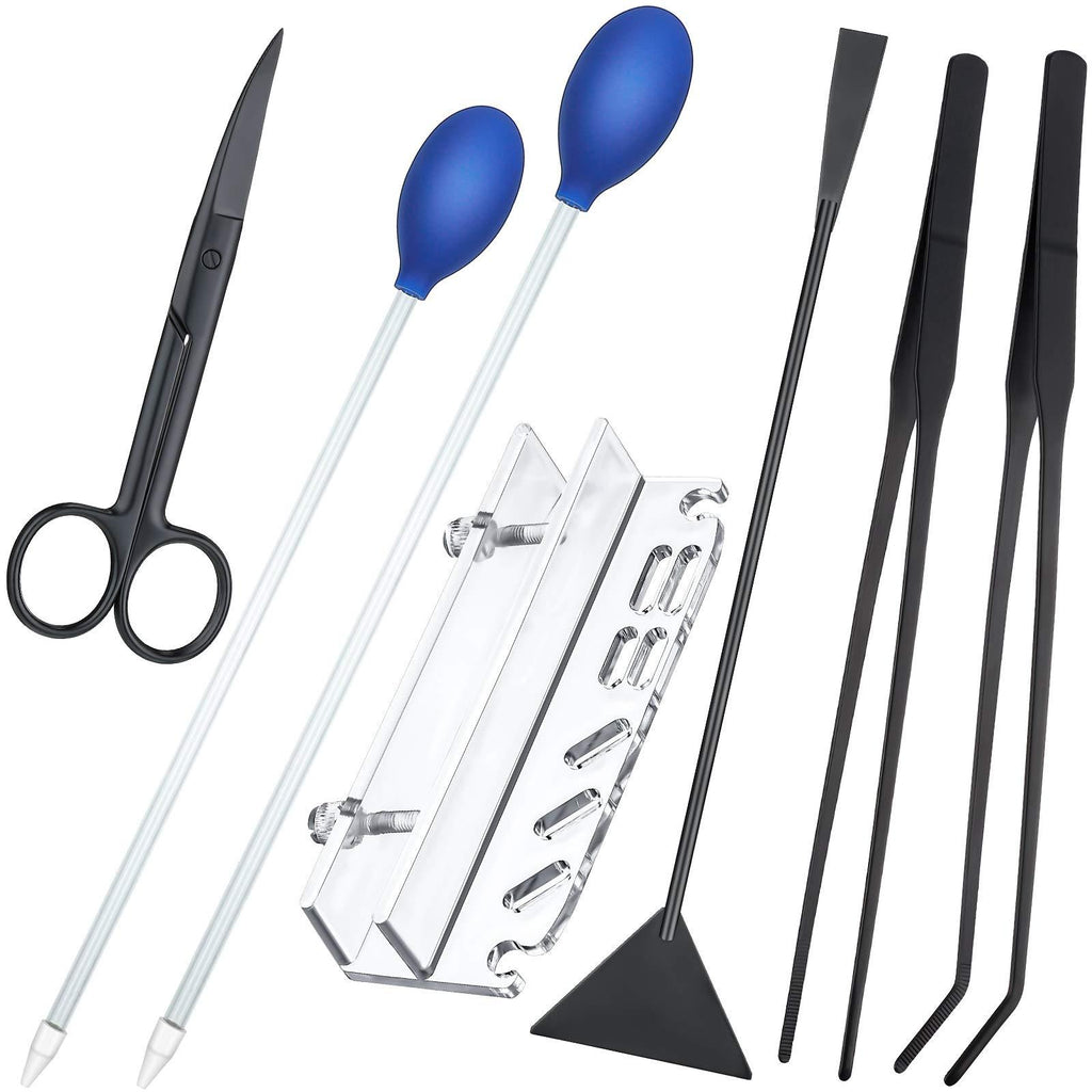 7 Pieces Coral Feeder Set Include 30 cm and 35 cm Long Acrylic Aquarium Marine Fish Reef Feeding Tool, Stainless Steel Straight and Curved Tweezers, Flat Sand Shovel and Elbow Scissor with Tool Holder - PawsPlanet Australia