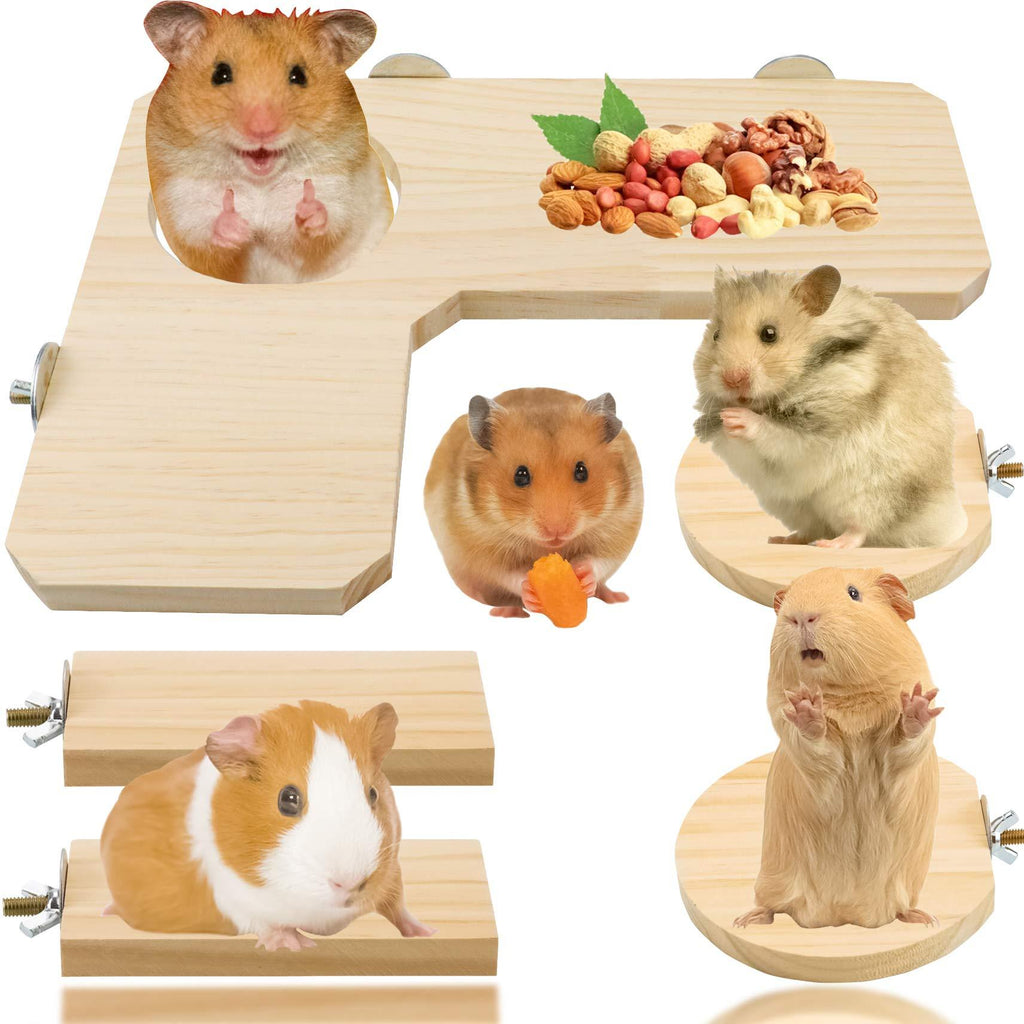 LeonBach 5 Pack Hamster Cage Platform Set, Cage Accessories Cage Platform for Chinchilla Hamster Bird, 12.6" L-Shaped Wooden Platform & 4 Pack Standing Board - PawsPlanet Australia