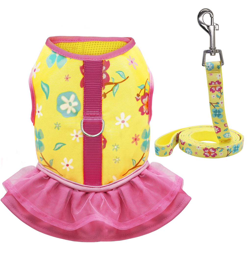 azuza Dog Dresses Puppy Harness and Leash Set Comfy Breathble Summer Scent Cute Pineapple Harness Dress Stylish Dog Dresses for Small Dogs XS (Chest Girth 14"-17") X-Small Flower - PawsPlanet Australia