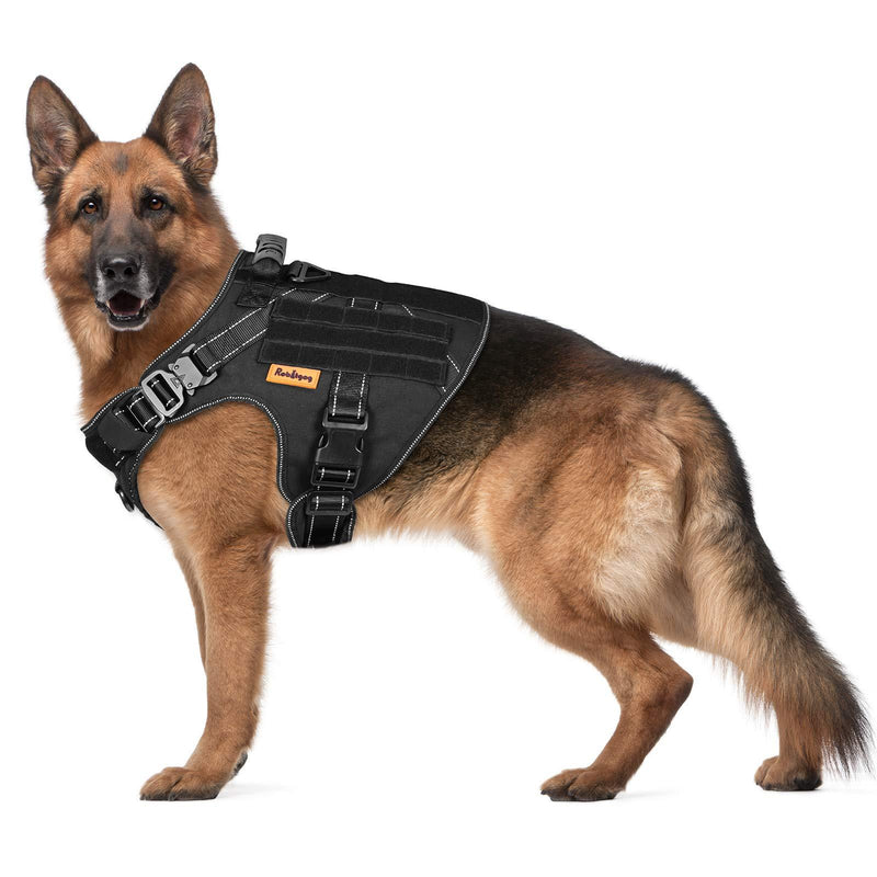 ROBITGOG Tactical Dog Harness Reflective Breathable Service Dog Pet Vest Easy Control Handle 2 Metal Buckle Suitable for Medium/Large Tactical Dog Black M (Neck:18"-24" ; Chest:28"-35" ) - PawsPlanet Australia