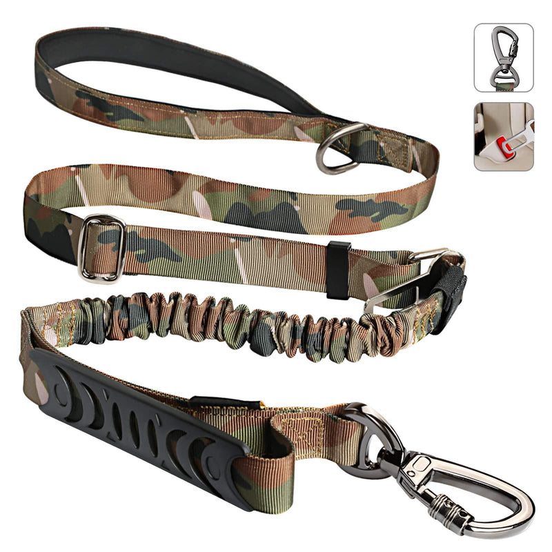 Tactical Dog Leash, Camo Dog Leashes for Medium Large Dogs with Car Seat Belt, 4-5.5 FT Strong Bungee Dog Leash, 4-in-1 Multifunctional Heavy-Duty Dog Leash with Safety Seatbelt - PawsPlanet Australia