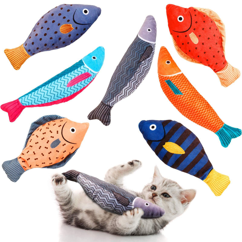 Chivao 7 Pieces Plush Kitten Cat Toys, Cartoon Fishes Cat Catnip Toys for Indoor Cats, Stuffed Chew Bite Catnip Teething Toy Set for Kitten - PawsPlanet Australia