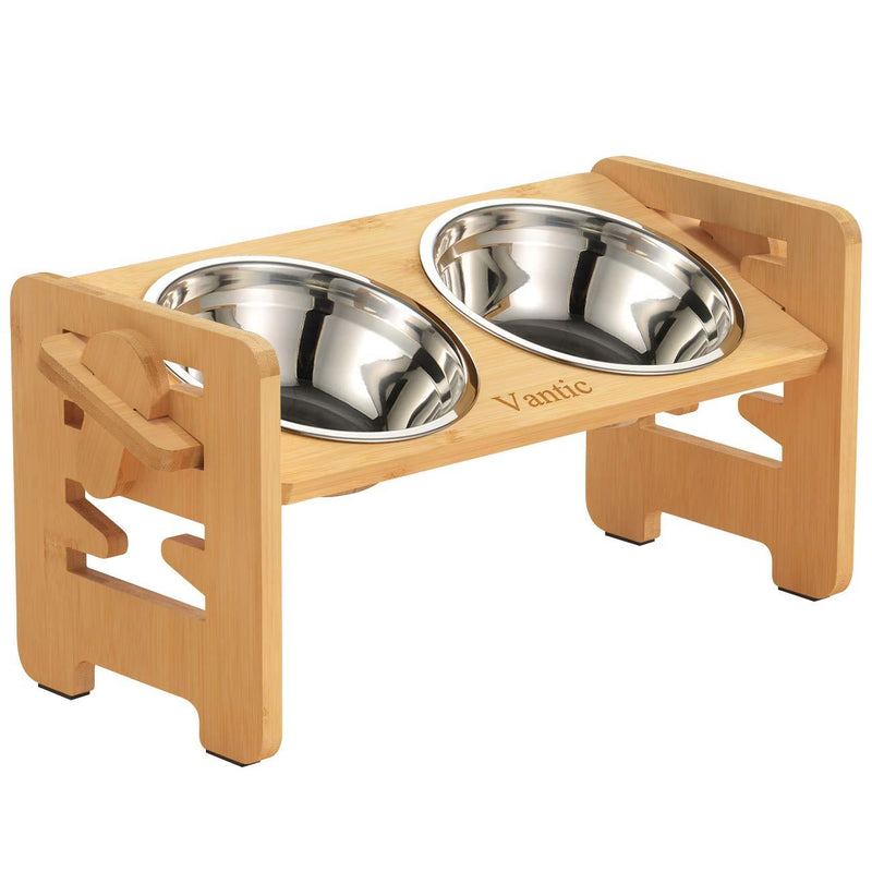 Vantic Elevated Dog Bowls-Adjustable Raised Dog Bowls with Stand for Small Size Dogs and Cats,Durable Bamboo Dog Feeder with 2 Stainless Steel Bowls and Non-Slip Feet… for Small Dogs and Cats - PawsPlanet Australia