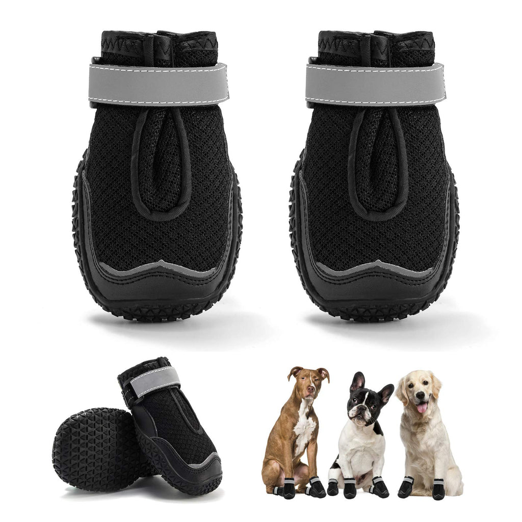 Dog Boots, Breathable Dog Shoes, Dog Booties with Reflective Rugged Anti-Slip Sole and Skid-Proof, Puppy Outdoor Paw Protectors with Rubber Soles for Hiking and Running 1: 2.4"x1.6"(L*W) for 10-20 lbs Black-4pcs - PawsPlanet Australia