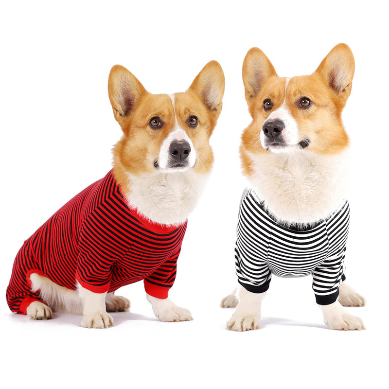 Dog Pajamas Cotton Striped Pup Jumpsuit, Breathable 4 Legs Basic Pjs Shirts for Puppy and Cat, Super Soft Stretchable Puppy Jammies, Fashion & Comfy for Both Boys and Girls (Black Red+Black, XX-Small) - PawsPlanet Australia