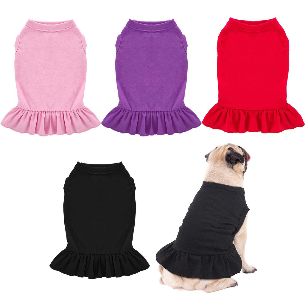 4 Pieces Dog Dresses Pet Shirts with Ruffles Cute Puppy Clothes Dog Sundress Pet Vest for Small Medium Dogs Cats, 4 Colors (Black, Red, Purple, Pink, S) Black, Red, Purple, Pink - PawsPlanet Australia