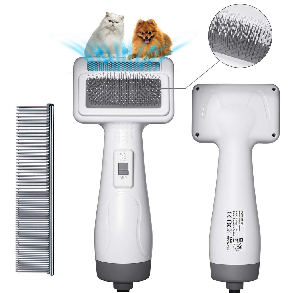 Pet Dog Hair Dryer Brush - 2021 Newest Dog Hair Grooming Dryer Blower Slicker Brush with 3 Wind and Temperature Settings, 2-in-1Function with Dryer and Brush for Small and Medium Dogs and Cats (White) - PawsPlanet Australia