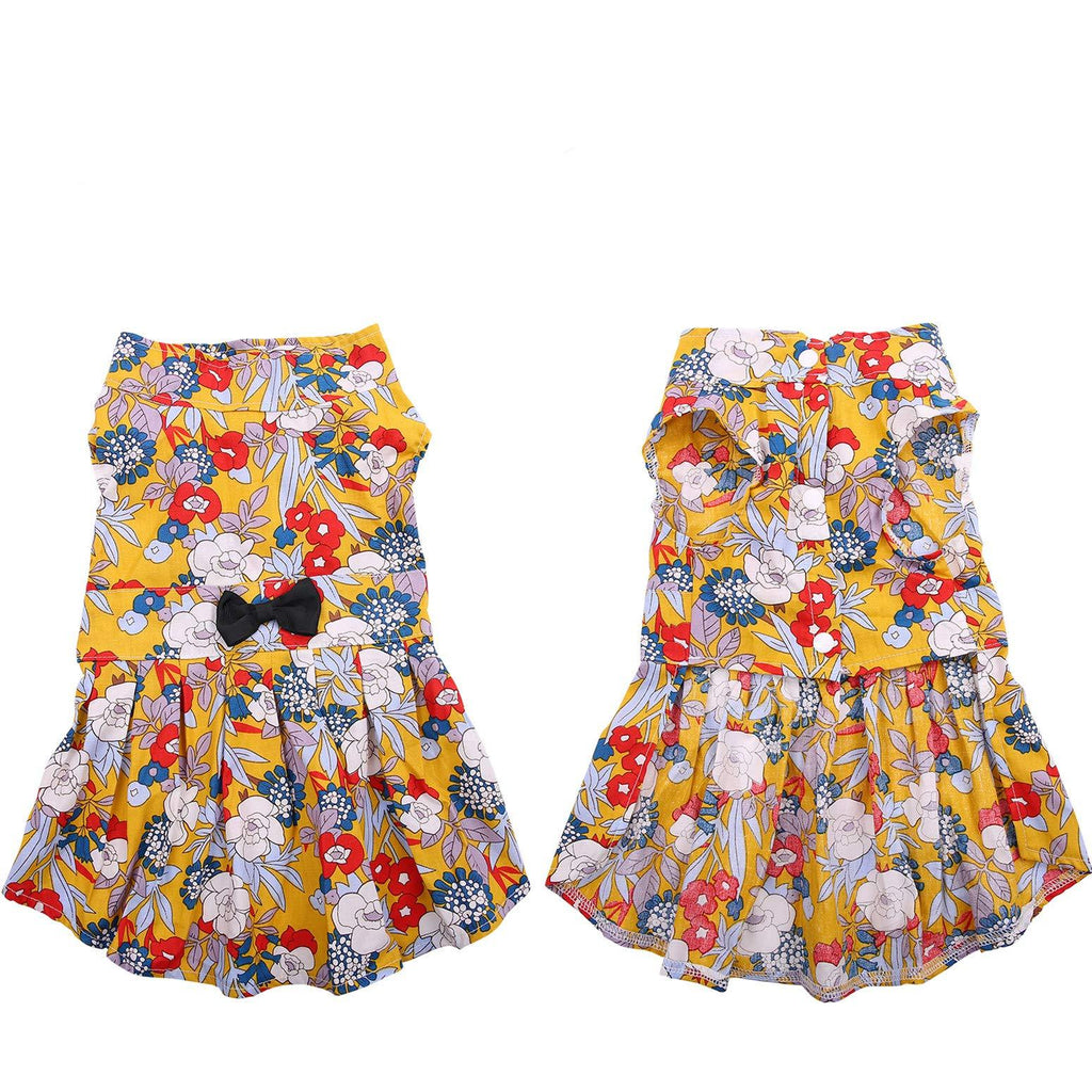 SAWMONG Dog Bowknot Floral Dress, Floral Dog Summer Dress, Cute Hawaiian Skirt for Small Pet Puppy Dogs and Cats (Large, Yellow Floral) Large - PawsPlanet Australia
