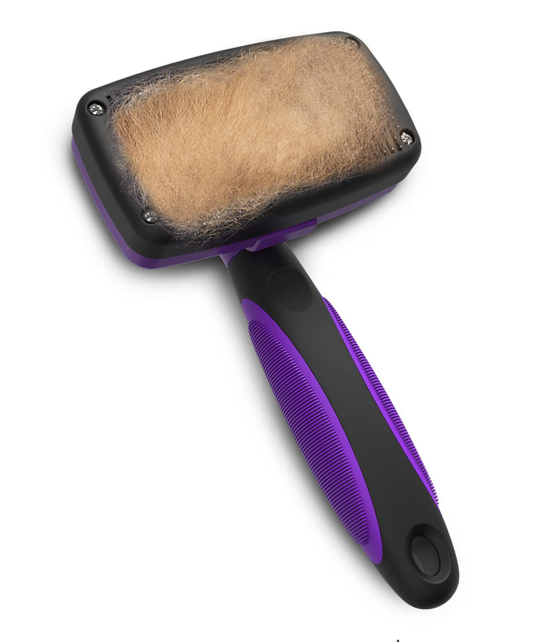 Pet Slicker Brush - Dog & Cat Brush for Shedding & Grooming - Dematting & Detangling Self-Cleaning Brushes for Dogs, Cats & Pets Purple - PawsPlanet Australia