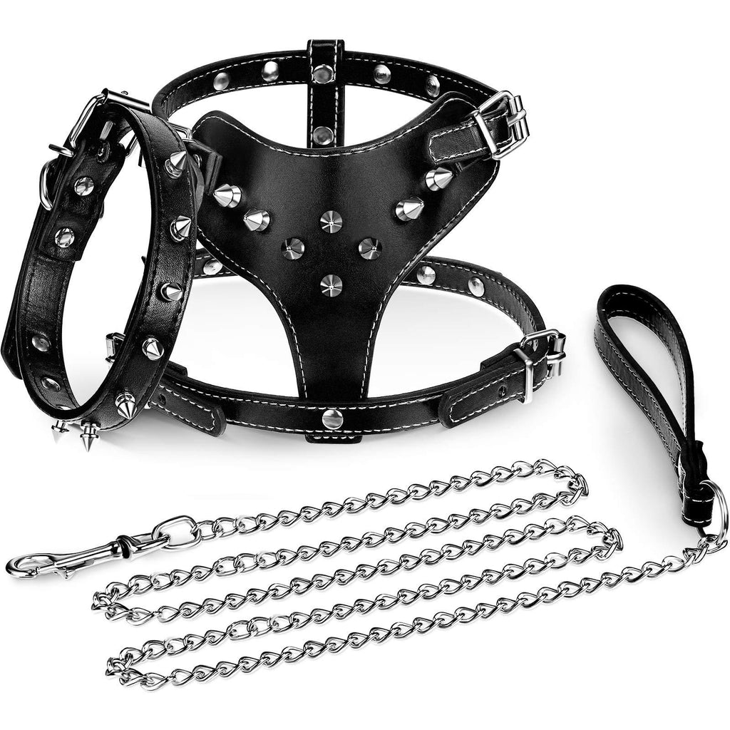 3 Pieces Studded Dog Leash Set Include PU Leather Spiked Dog Harness Studded Dog Collar and Dog Chain with for Small Dogs Puppy Chihuahua Poodle Corgi Pug - PawsPlanet Australia