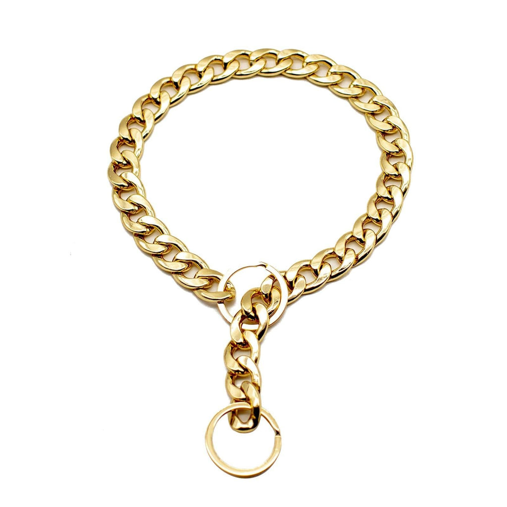 Gold Dog Chain Dog Collar Solid Stainless Steel Link Chain Training Walking Puppy Collar Luxury Dog Bling Necklace for Small, Medium, and Large Dogs(13.8" L) 13.8" L - PawsPlanet Australia