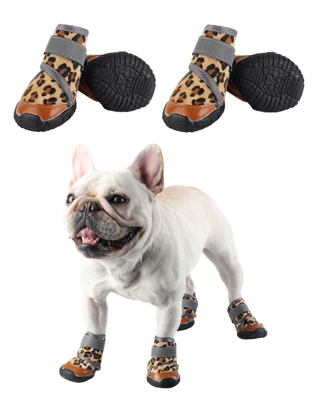 Due Felice Dog Boots Runing Walking Shoes for Medium Large Dogs Small Puppy,Pet Paw Protectors Anti-Slip/Waterproof/Reflective & Adjustable Straps for Snow Hot Pavement Wet Floor 2 Leopard - PawsPlanet Australia