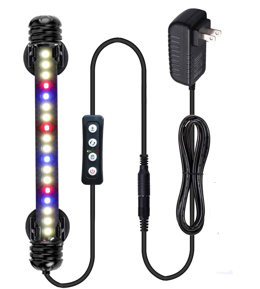 MingDak 24/7 Submersible Aquarium Light for Fish Tank,Auto Turn on/Off Day/Night Cycle,3 Stage Timer for Timing,3 Lighting Mode,True 660Nm RED LEDs,Brightness Adjust,18 LEDs 7.5 Inch 7.5'' (Timing & Full Spectrum) - PawsPlanet Australia