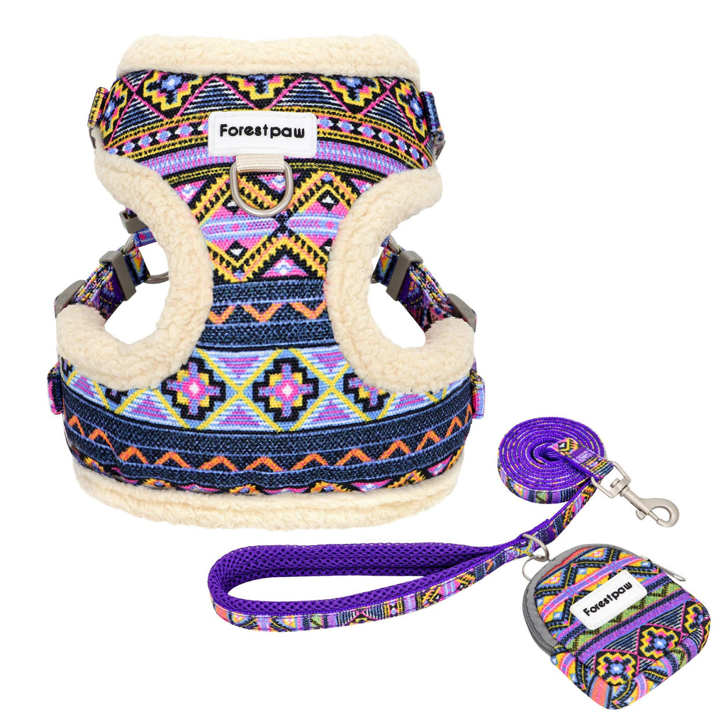 Forestpaw Multi-Colored Cat & Dog Harness and Leash Set,Soft & Comfortable Puppy Vest Harness,Step in Dog Harness for Small,Purple,Pink,XS,S 几何 XS-Chest: 13.5-15.5",Neck:12.5-14'' - PawsPlanet Australia