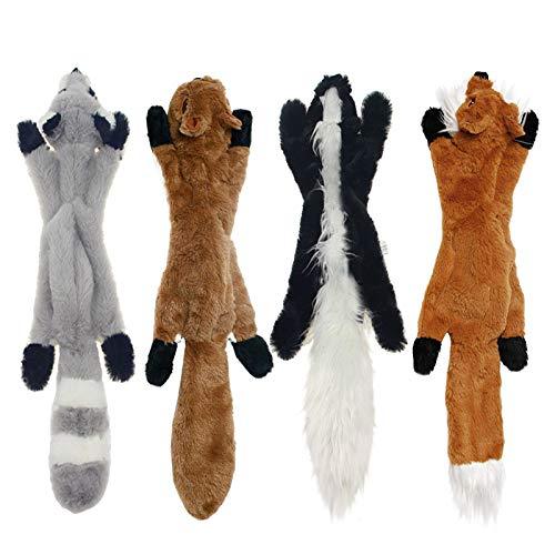 ZVV Dog Squeaky Toys, No Stuffing Plush Chew Toy for Small Medium Dogs Puppy Aggressive Chewers Large Breed, 4 Pack Cute Animals (Raccoon Squirrel Fox and Skunk) (4-Pack) 4-Pack - PawsPlanet Australia