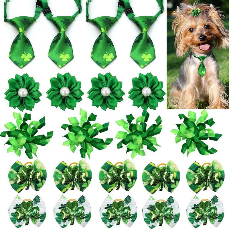 Masue Pets 20pcs Puppy Dog Ties Hair Bows for St. Patrick' s Day Lucky Green Clovers Curve Bows Puppy Dog Bows Necktie Comb Dog Grooming Accessories - PawsPlanet Australia